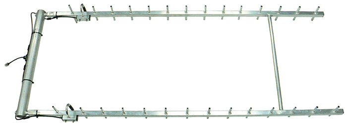 UHF 2-stack 15 element Yagi array, V&H, aluminium, 700-960 MHz, specify 60 MHz, 200W, N-type female, 17 dBd – 1.85m